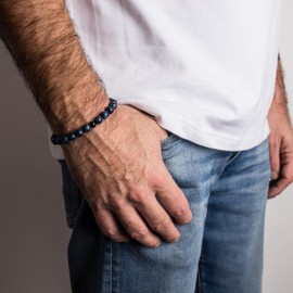 Akitsune Globae Pearl Bracelet | Bracelet Women Men Beads - Matte Black Onyx - 18 cm, Stainless Steel