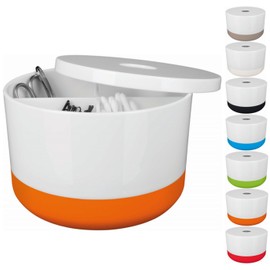 Spirella Moji Cosmetic Organiser with Individually Adjustable Compartments Storage Box for Make Up and Jewellery 15 x 9 cm with Lid White / Orange