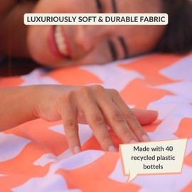 Plush Microfiber Beach Blanket, Extra Large Beach Mat for 3-6 Persons, Sandproof, Windproof | Hole for Umbrella, Corner Sand Pockets to Fight Wind (Bag for Blanket Included)