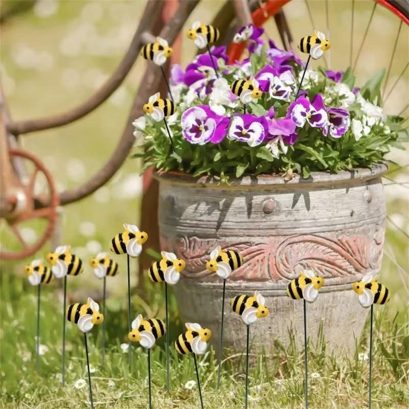 DYJAGYO 10Pcs Bee Garden Stakes Decor, Flower Pot Bed GardenDecorGarden