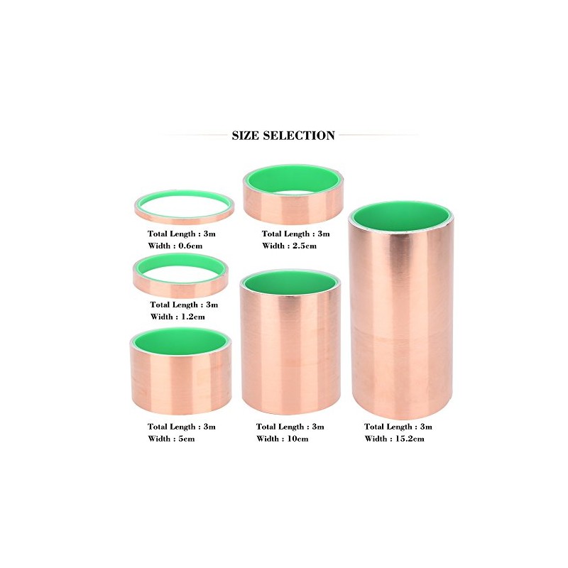 Guitarra Copper Foil Tape Cinta adhesiva de doble Conductive 0,6/1,2/2.5/5/10/15,2