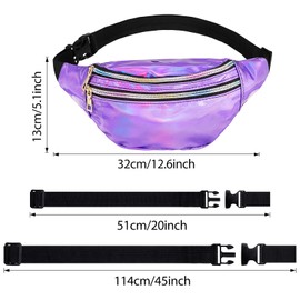 Frienda 2 Pieces Holographic Fanny Pack for Women Colorful Sport Waist Bag Pack(Silver, Purple)