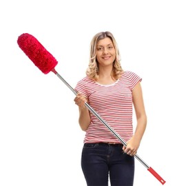 DELUX Microfiber Feather Duster Extendable Cobweb Duster with 100 inches Extra Long Pole, Bendable Head & Scratch-Resistant Hat for Cleaning Ceiling Fan, High Ceiling, Blinds, Furniture & Cars Red