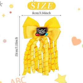 Back to School Hair Bow Clips 3 Inch Yellow Curly Ribbon Hair Clips Kids Girls Handmade Pencil Cheer Hair Accessories for School Kindergarten Prom Party Headpiece 2PCS