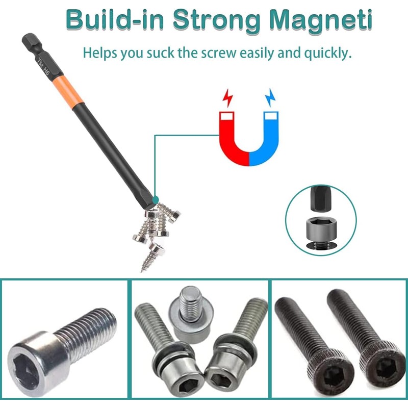KEWAYO 6Pcs Impact Hex Head Allen Wrench Drill Bit Set,