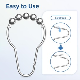 Titanker Shower Curtain Hooks Rings, Rust-Resistant Metal Shower Curtain Hooks for Bathroom Shower Rods Shower Hooks Shower Rings for Curtain - Set of 12, Chrome