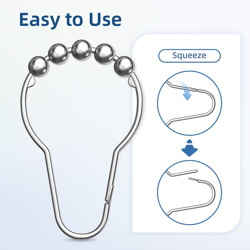 Titanker Shower Curtain Hooks Rings, Rust-Resistant Metal Shower Curtain Hooks