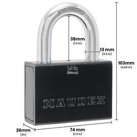 Maudex® PDK73 Heavy Duty Padlock with 5 Keys - 13mm Cut-Resistant Shackle, Steel Body Protection | High Security Lock for Sheds, Storage Units, Trucks