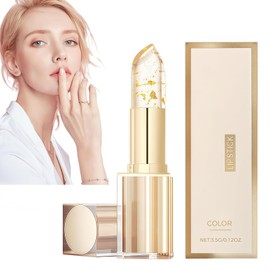 Transfer-Proof Color Changing Lipstick with Gold Foil,Transparente Transferproof Gold Crystal Color Changing Lip Stick,24h Long-Lasting Hydration & Glossy Shine Lip Gloss,Colour Changing Lipstick