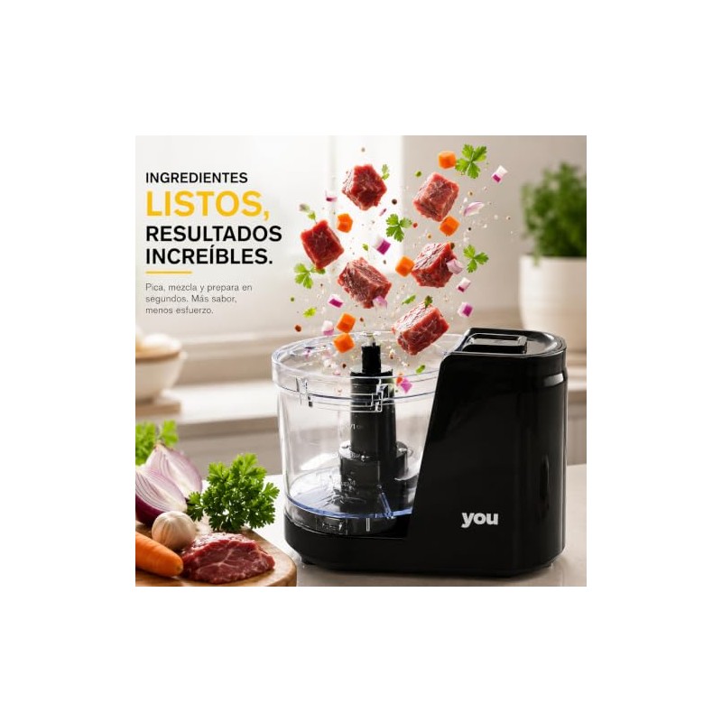 Mini Procesador Eléctrico Picador de Alimentos Compacto YOU 1.5 Tazas
