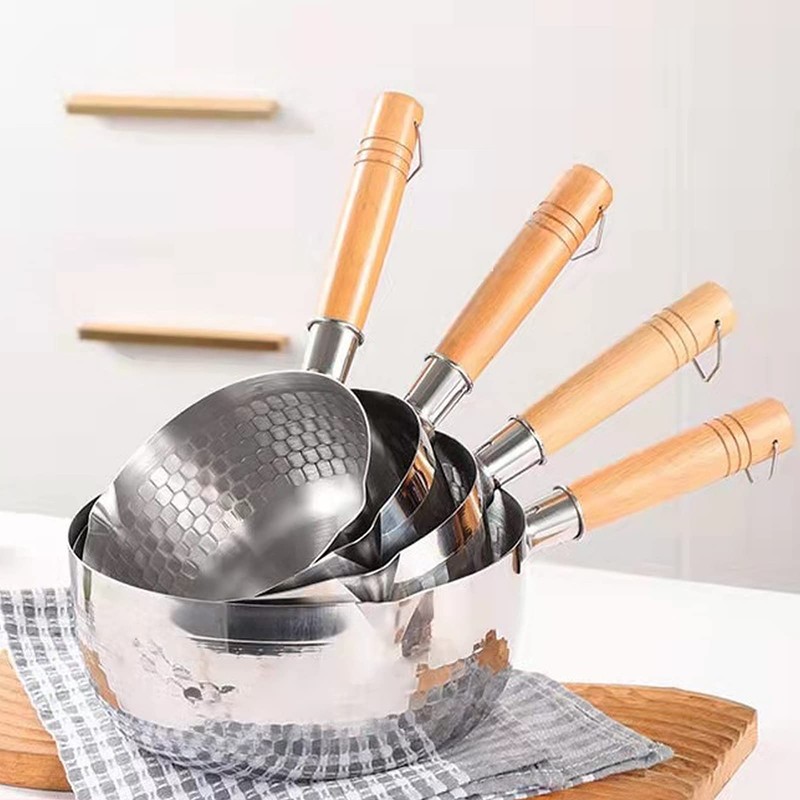 Scizorito 304 Stainless Steel Saucepan, Solid wood anti-scalding handle with