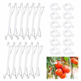 Tomato hooks, 12 pieces tomato hooks with tomato clip, tomato cage, white tomato hooks, tomato hooks with clip, tomato support hooks with 12 tomato clips and 10 m rope, suitable for tomatoes, grapes, cucumbers