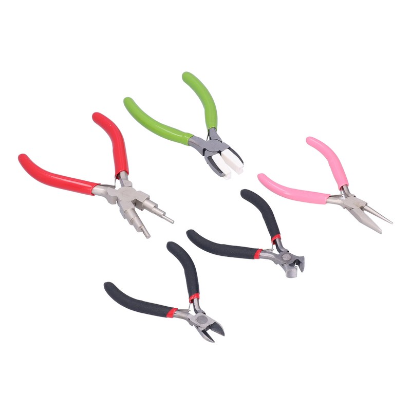 5Pcs Pliers Kit Diagonal Flat Nosed Bail Making Jewelry Pliers