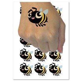 Cute Cartoon Honey Bee Bumblebee Temporary Tattoo Water Resistant Fake Body Art Set Collection - 54 1" Tattoos (1 Sheet)