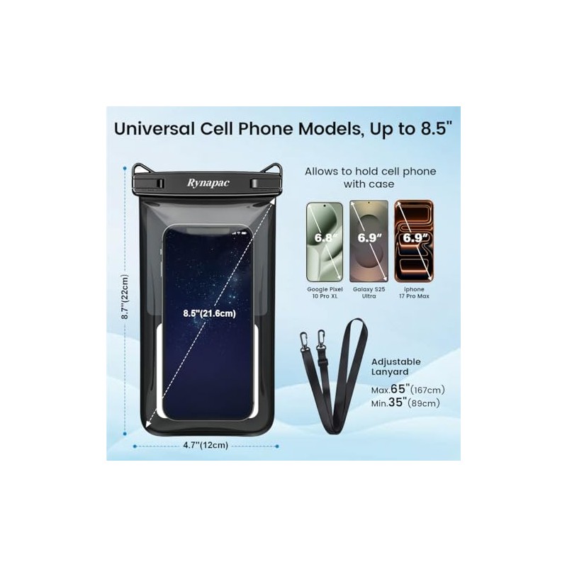 Rynapac Waterproof Phone Pouch - 2 Pack for iPhone &