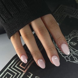 Dusty Baby Pink Press on Nails Short Oval Round Nails Glue on, SXVME Short Fake Nails Press ons, Acrylic False Nails Handmade of Gel, Best Thick Natural Almond Nails for Big & Petite Fingers, 24Pcs