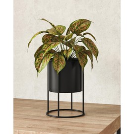 Bamworld Plant Pots 6 Inch Planters for Indoor Plants Flower Pots Outdoor Metal Plant Pot with Stand Small Pots for Plants Macetas Para Plantas Exteriores Office Garden Home Decor Black