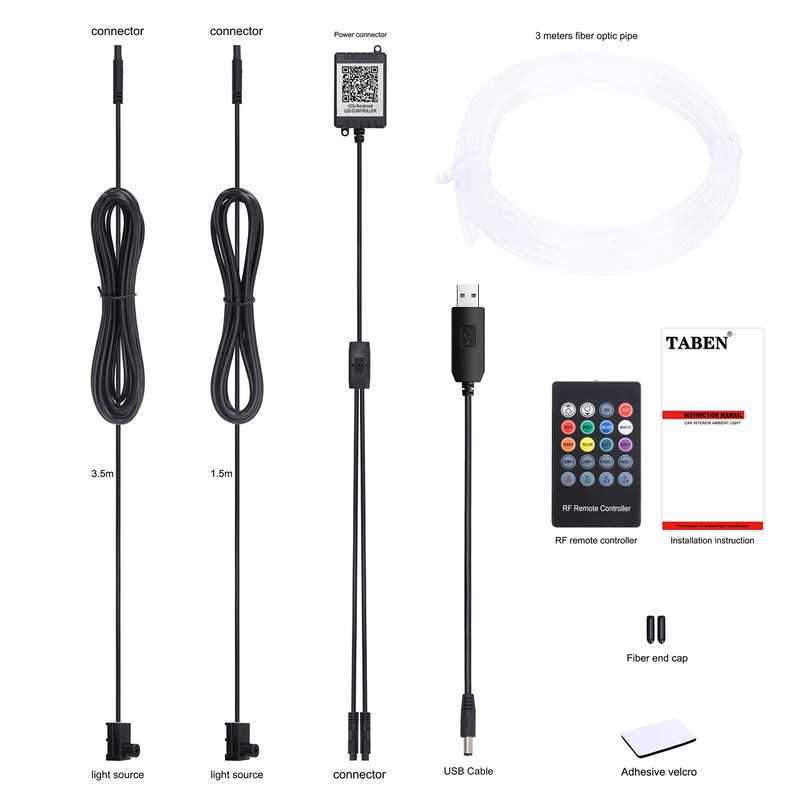 TABEN Car Ambient Light Kit Fibre Optic 64 Colours RF
