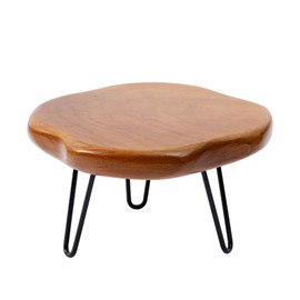 JOLLYMER 8.7" Live Edge Teak Wood Plant Stand with 3 Metal Legs – Versatile Wooden Display Stand, Pedestal Stand for Garden/Kitchen/Bathroom