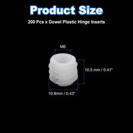 uxcell 200Pcs 0.43"x0.41" Hinge Dowels, Plastic Dowel Insert with Threaded for Cabinet Door Hinges Furniture Connections, White