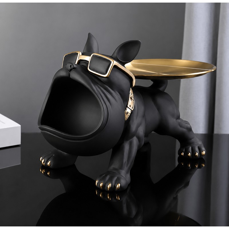 Bulldog Decorative Storage Tray Statue – 11.8-Inch Resin Dog Figurine