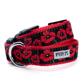 The Worthy Dog Poppies Dog Collar, Adjustable High Density Nylon Pets Collar with Strong Quick Release Buckle Fits XL Dogs Black