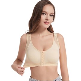 Adjustable Front Closure Bras for Women Post Surgery Bra Compression Tank Top Posture Corrector Shapewear Top (AU, Alpha, Medium, Regular, Regular, Apricot)
