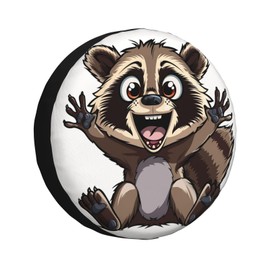 Funny Raccoon Spare Tire Cover Excited Racoon Wheel Protector for Truck SUV Trailer Camping RV Universal Tire Covers 14 Inch