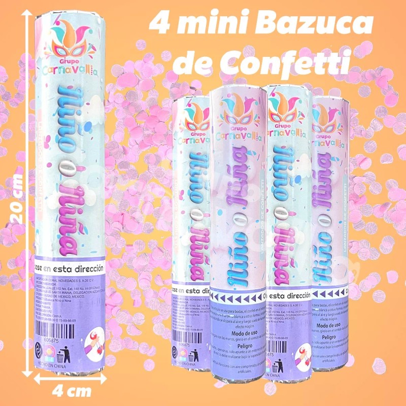 Grupo Carnavallia 4 Mini Bazuca Rosa Revelación Género Bebé Shower