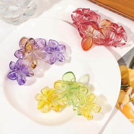 IYOU Boho Flower Hair Claw Yellow Floral Hair Banana Barrettes Large Strong Hold Thick Outdoor Hair Jaw Clips for Women(6 Pcs)