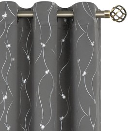 BGment Blackout Curtains 63 Inch Length 2 Panels Set Grommet Thermal Insulated Room Darkening Window Curtains with Wave Line and Dots Printed for Bedroom, 42 x 63 Inch, Dark Grey