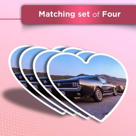 Vinyl Heart Stickers (Set of 4) - Classic Muscle Car Sunset Fun Decals for Laptops,Tablets,Luggage,Scrap Booking,Fridges #3950