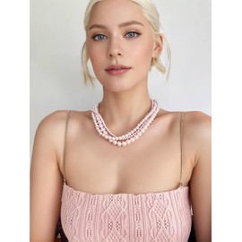 Aleasha 4mm Pearl Necklace Women Pink Pearl Necklaces Faux Pearl Choker Wedding 40cm Jewelry Gift