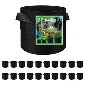 LITLANDSTAR 20 Pack 5 Gallon Plant Grow Bags, Breathable Felt Non-Woven Aeration Fabric Plant Grow Pots, Garden Planting Containers for Nursery Vegetable Flower Grow Bags with Handles (11.8x9.8inch)