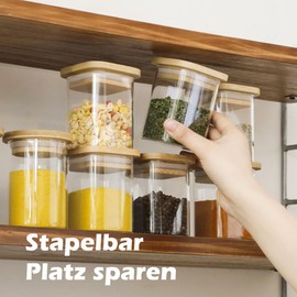 LIBWYS 12pcs Stackable Spice Jars, Square Spice Bottles with Bamboo Lid, 6.8oz Empty Glass Spice Jars with Labels, Seasoning Containers for Spice Rack, Cabinet, Drawe