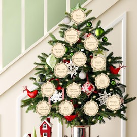 24 Pieces Names of Jesus Christ Ornaments Christmas Decorations Wood Ornaments Cutouts Christian Nativity Ornaments for Christmas Tree(Garland Wreath Flowers)