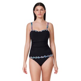 Profile by Gottex Layla Tricolore E-Cup Tankini Top - Built-in Bra, Adjustable Straps, Front Lining, Bottom Sold Separately, Black, (40) E