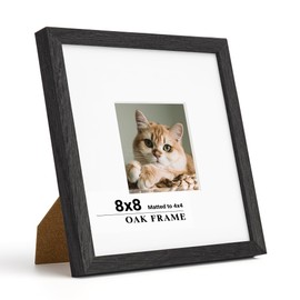 8x8 Picture Frame, Solid Oak Wood 8 x 8 Picture Frames Matted to 4 x 4,Square 8 x 8 Wood Frame with Tempered Real Glass,Rustic 8x8 Photo Frame for Wall & Tabletop Display- Black，1 PC