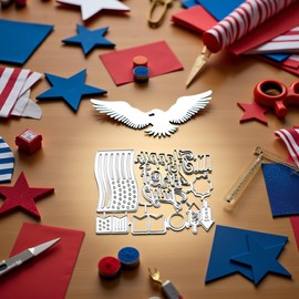 A Set Silver Independence Day Cutting Dies, Festival 4th of July Metal Cutting Die Cuts Stencil for DIY Scrapbooking Album Embossing Photo Crafts,Paper Cards Decorative Craft,Die-Cutting and Embossing