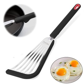 Nonstick Fish Spatula With Silicone Edge, FENGCHEN Nonstick Fish Spatula, Heat-Resistant Fish Turner Spatula,Silicone Fish Spatulas For Cooking, For Scrapping, Flipping, Frying, Turning Foods（Black）