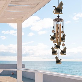 Bronze Cat Wind Chimes, Gifts for Mom, Home, Garden, Balconies, Rooms, Patio, Indoor, Outdoor Cats Decoration, Cats Chimes, with 6 Bells 7 Cats Wind Chimes, Cats Wind Catcher, Cats Wind Bells Decor