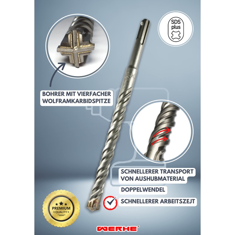 WERHE SDS Plus Concrete Drill Bit Set 5 Pieces 6,