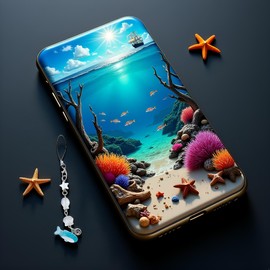 JIzian Blue Ocean Shell Phone Chain Strap Fish Charm Star Beaded Keychain Phone Lanyard Acrylic Keyring Bag Pendant Jewelry Gift Charms Decor Accessories