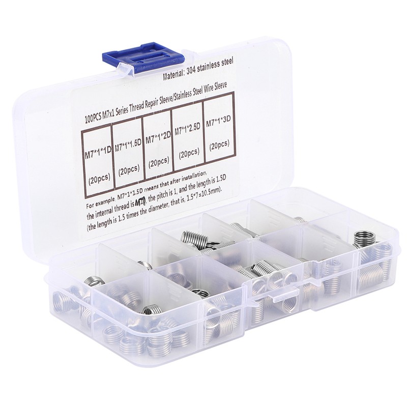 100pcs M7 *1 Coiled Wire Thread Repair Insert Stainless Steel