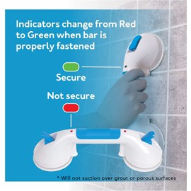 Carex Suction Shower Grab Bar – 12” (30.4 cm) Ultra Grip Shower Handle - Dual Locking Grab Bars for Bathtubs and Showers – Seniors, Disabled, Handicap, Elderly Assistance Product, White and Blue