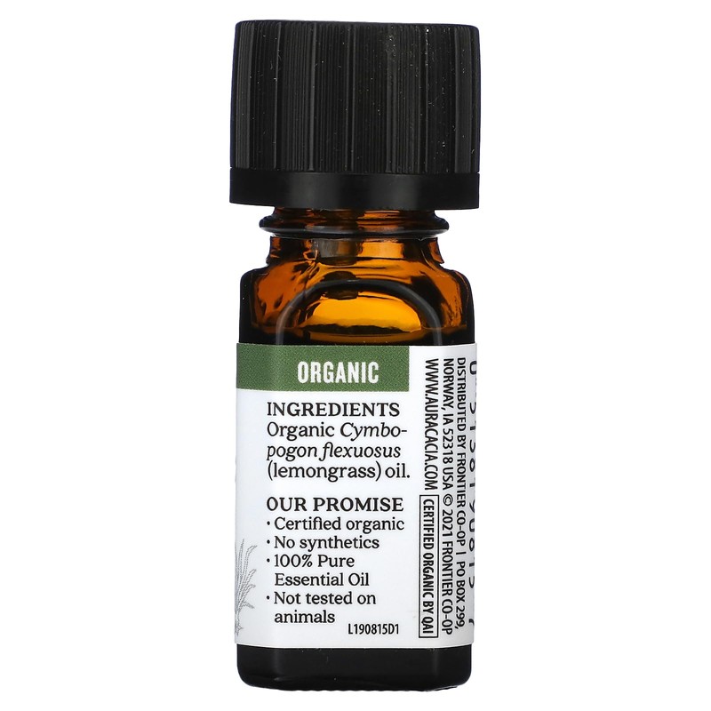 Aura Cacia Organic Lemongrass Essential Oil, GC/MS Tested for Purity,