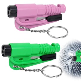 Dozylive 2PCS Car Window Breaker Seatbelt Cutter, 3 in 1 Mini Survival Whistle, Seat Belt Cutter and Safety Hammer, Glass Breaker Emergency Keychain Car Essential Tool for Land and Underwater