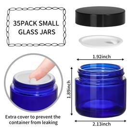 KEYWING 2oz Small Glass Jars with Black Lids, 35 Pack Blue Round Glass Cosmetic Jars with Inner Liners for Cream, Lotions, Powders and Ointments