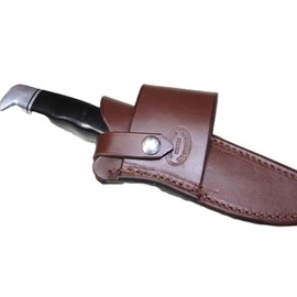 Custom Cross Draw Leather Knife Sheath for Buck 119 Knife, Fixed Blade Knife Holder, Dyed Dark Brown.