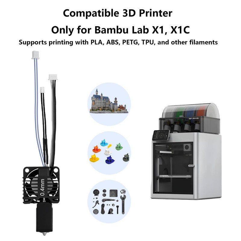 0.4mm X1 X1C Hotend Complete Kit, Full Assembly Hot End